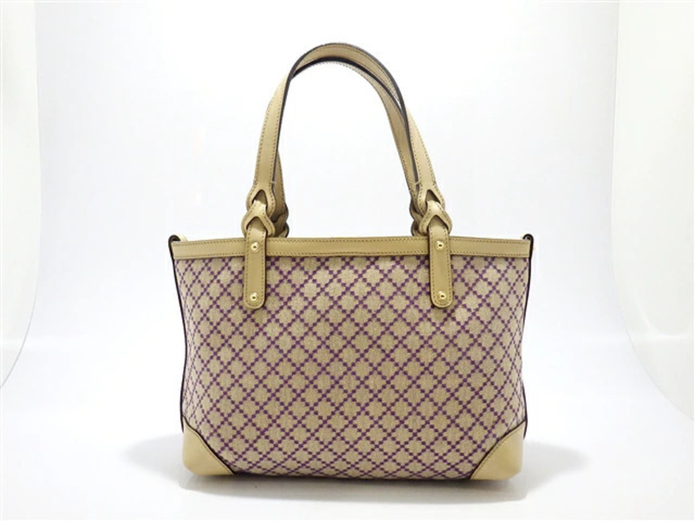 Gucci Diamante Tote Bag Canvas Calfskin Beige Cream Purple